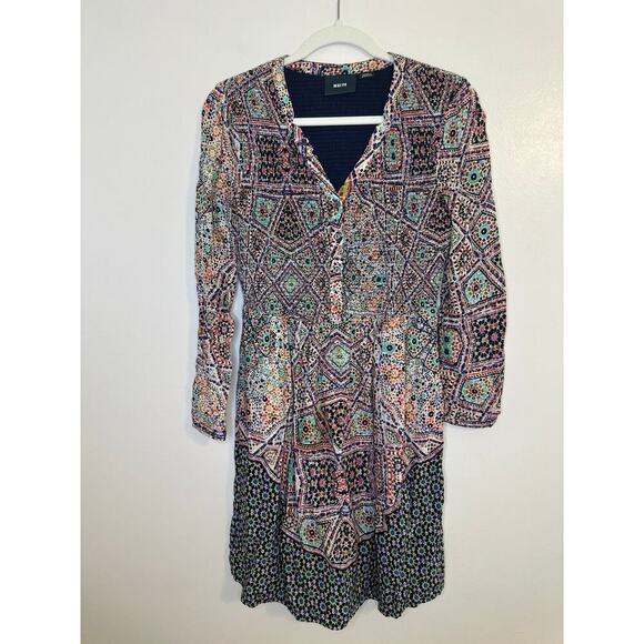 Maeve Anthropologie Smocked V-Neck Floral Tiled Long Sleeve Boho Dress Size XS - Picture 3 of 9